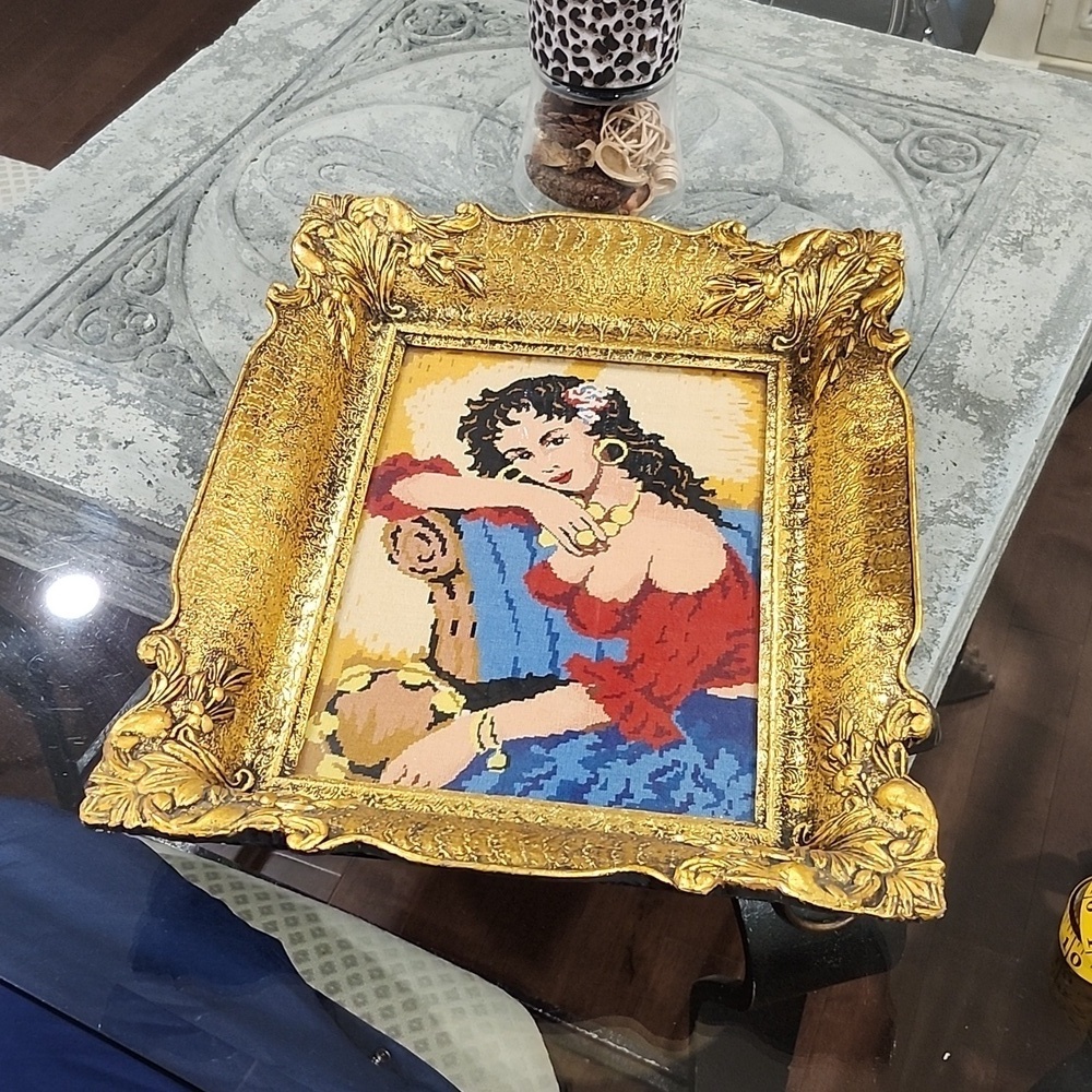 Vintage nedlepoint goblen artwork framed tapistry like new